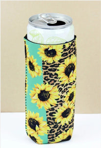 SUNFLOWER LEOPARD & MINT COLORBLOCK SLIM CAN DRINK SLEEVE