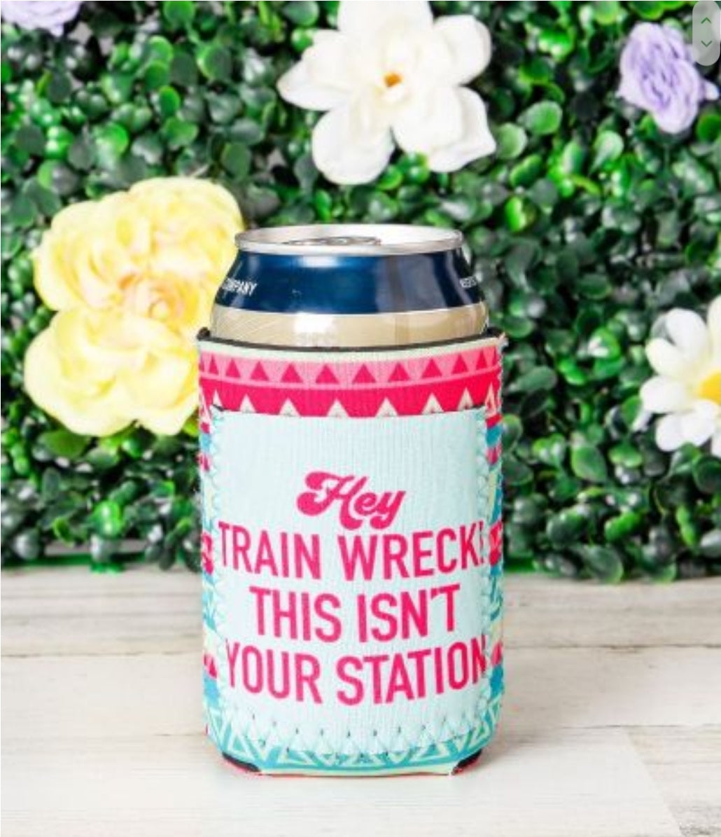 Train wreck koozie