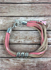 Pink ribbon multi strand bracelet