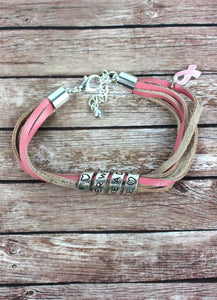 Pink ribbon multi strand bracelet
