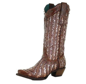 Corral Western Boots Womens Glitter Inlay Snip Toe Cognac A3856