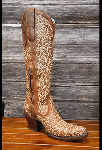 Corral tall brown leather embroidered boot