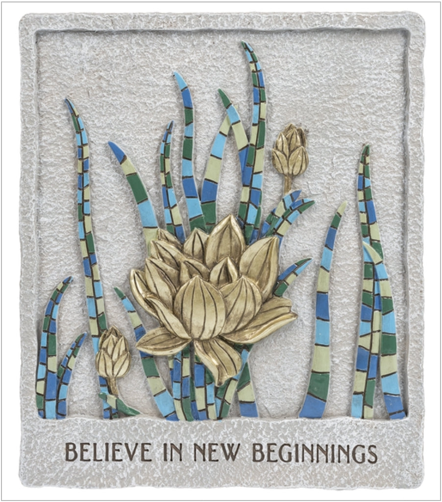 Mosaic Water Lily Wall Plaque - Believe in New Beginnings