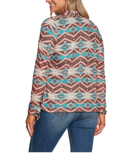 Women's Peach, Teal and Brown Aztec Long Sleeve Cardigan