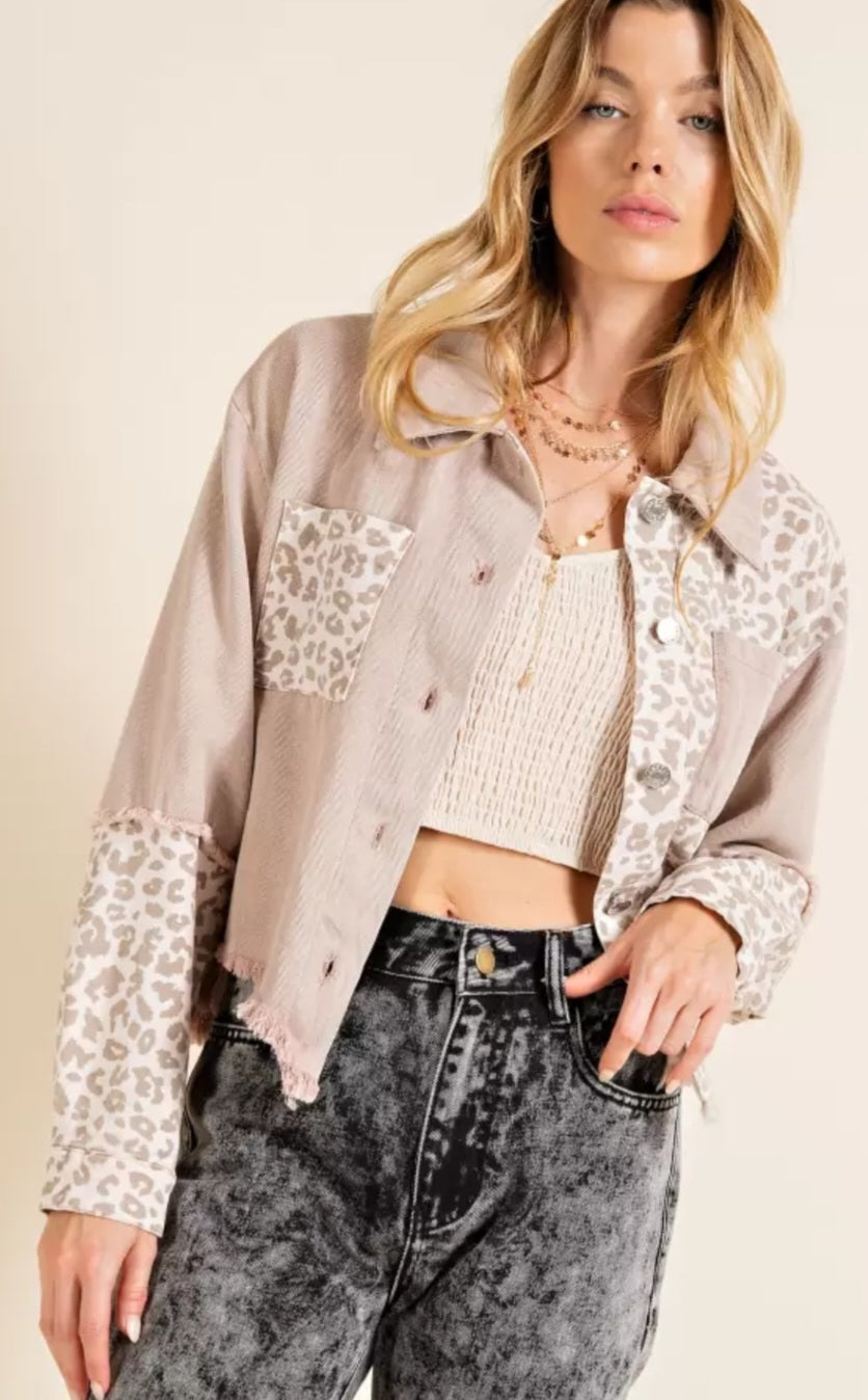 Solid and leopard print jacket